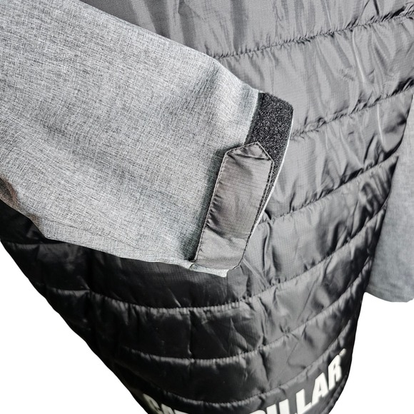 Caterpillar Puffer Jacket Hooded Black Gray Full Zip Workwear Men Size L - Picture 7 of 10